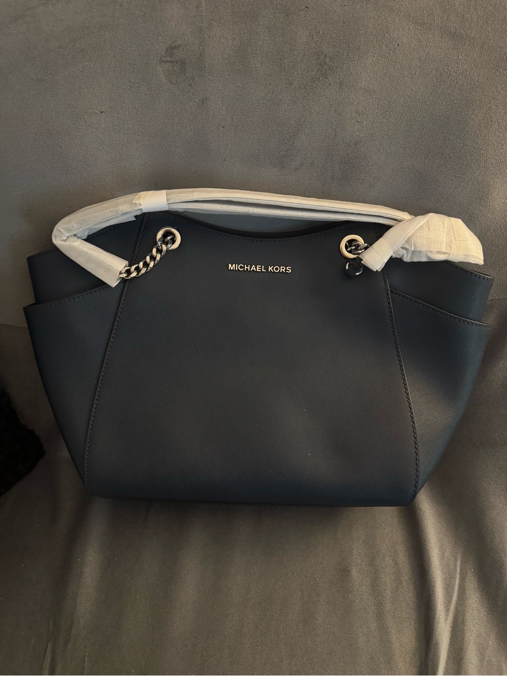 Michael Kors Navy Saffiano Leather Shoulder Bag with Chain Handles